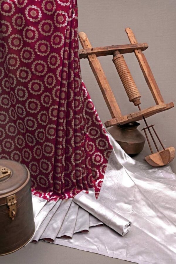 Maroon Saree with Silver Border