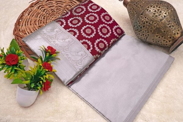 Maroon Saree with Silver Border