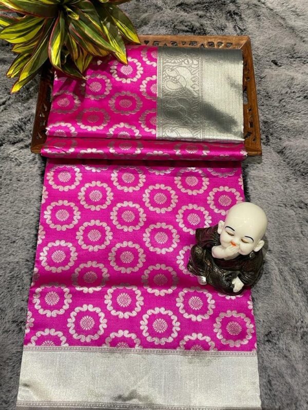 Banarasi Pink Saree with Silver Border