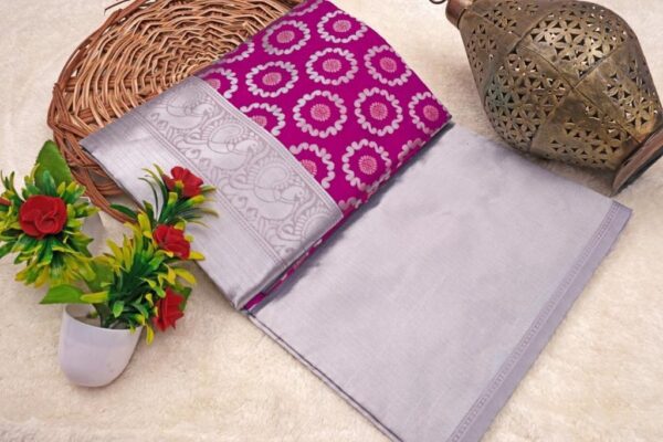 Banarasi Pink Saree with Silver Border