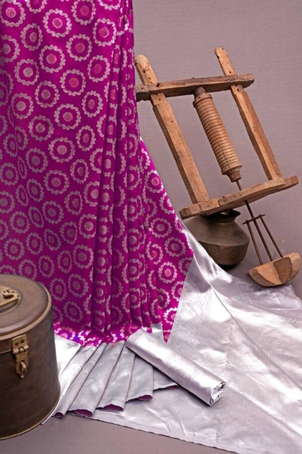 Banarasi Pink Saree with Silver Border