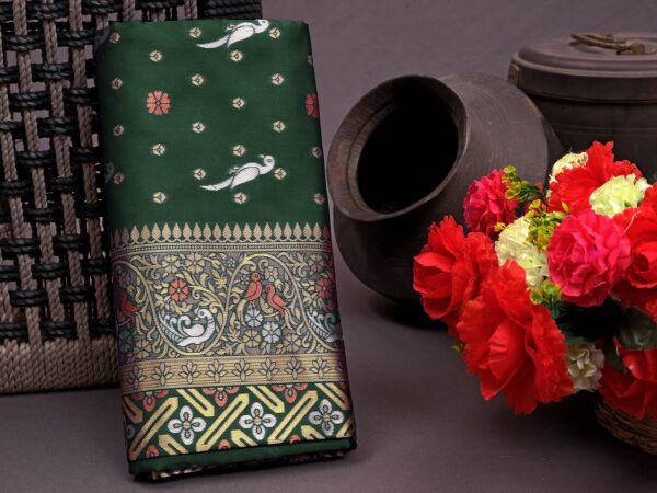 Traditional Parrot Design Green Saree