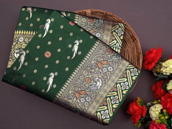 Traditional Parrot Design Green Saree