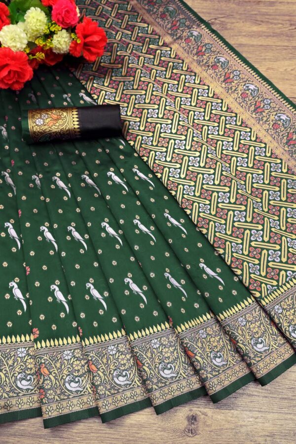 Traditional Parrot Design Green Saree