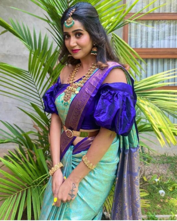 Stylish Sky Blue Saree with Blue Border
