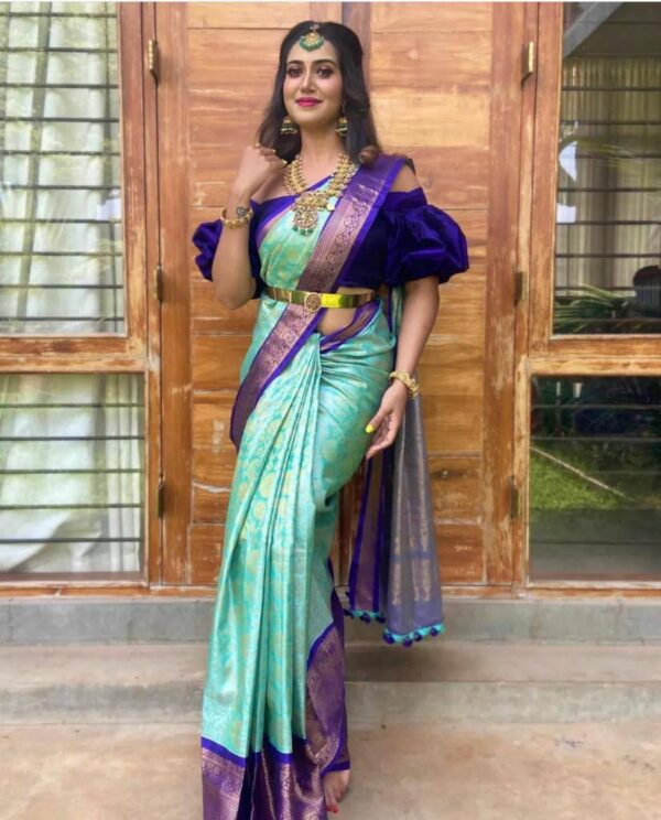 Stylish Sky Blue Saree with Blue Border
