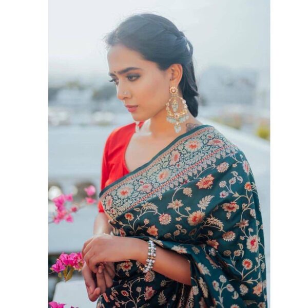 Designer Banarasi Green Saree