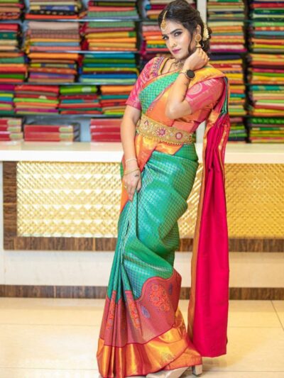 Stylish Sky Blue Saree with Pink Border