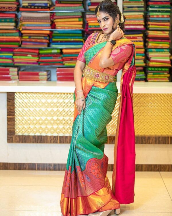 Stylish Sky Blue Saree with Pink Border