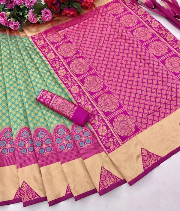 Stylish Sky Blue Saree with Pink Border