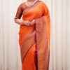 Silk Orange Saree with Pink Border