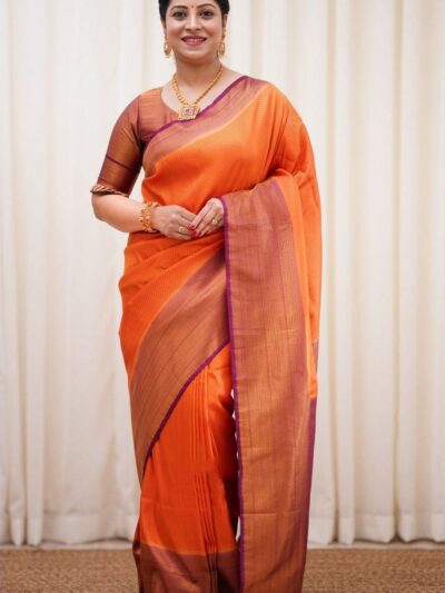 Silk Orange Saree with Pink Border