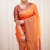 Silk Orange Saree with Pink Border