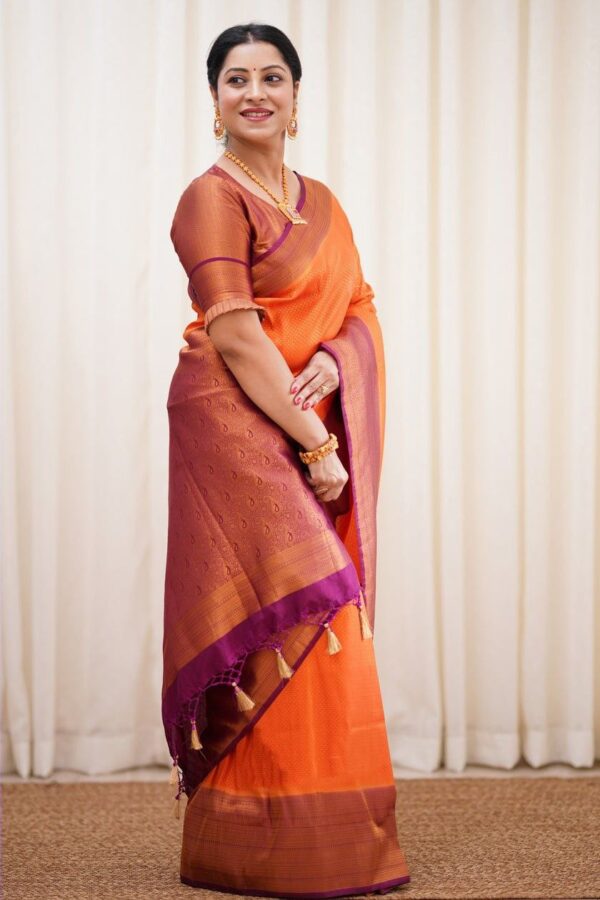 Silk Orange Saree with Pink Border