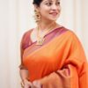 Silk Orange Saree with Pink Border