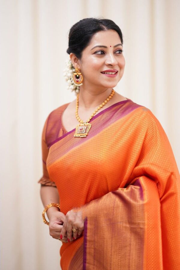 Silk Orange Saree with Pink Border