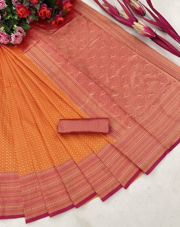 Silk Orange Saree with Pink Border