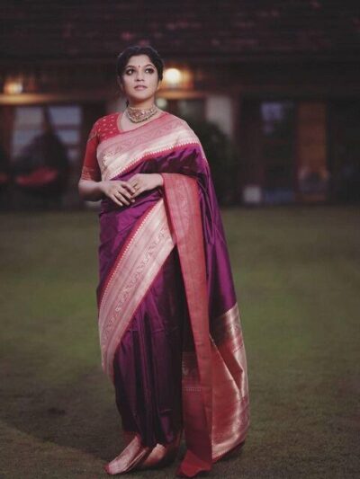 Formal Purple Saree with Red Border