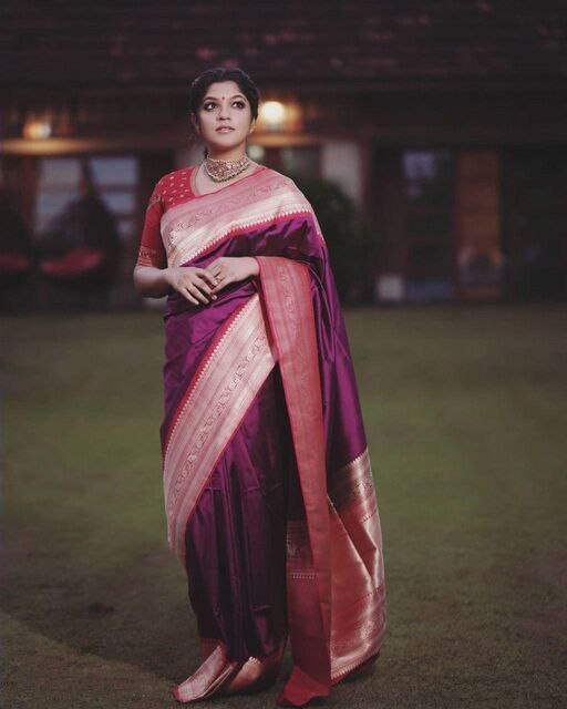 Formal Purple Saree with Red Border