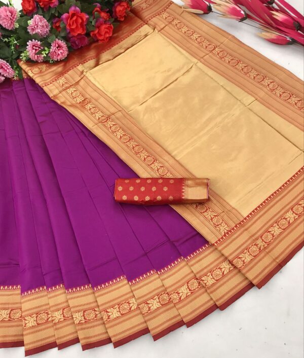Formal Purple Saree with Red Border