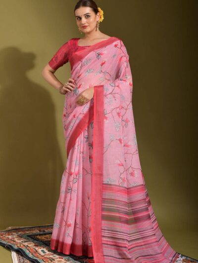 Floral Design Pink Saree