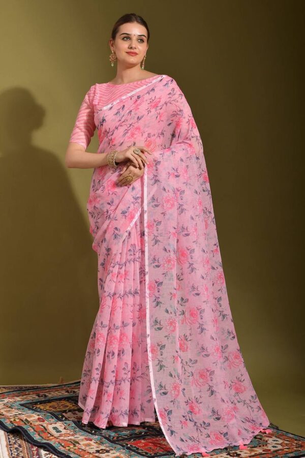 Stylish Floral Designer Pink Saree