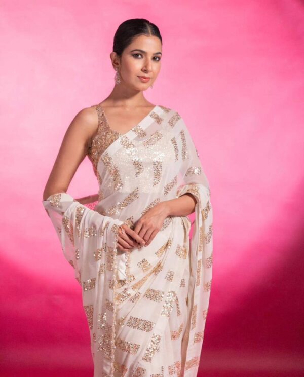Sequence Georgette White Saree