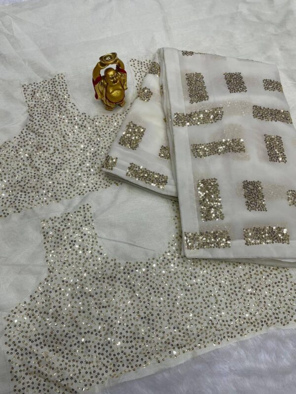 Sequence Georgette White Saree