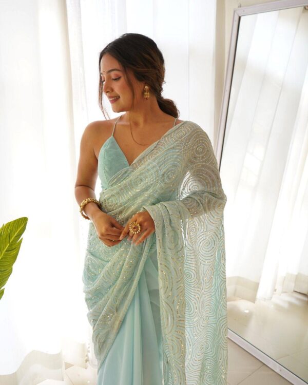 Stylish Sequence Sky Blue Saree