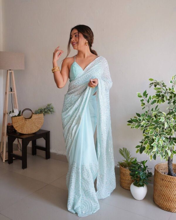 Stylish Sequence Sky Blue Saree