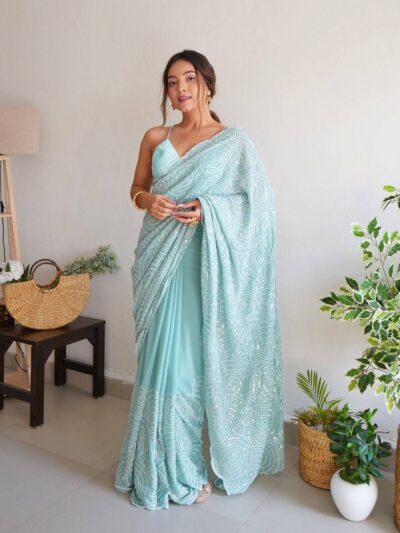 Stylish Sequence Sky Blue Saree