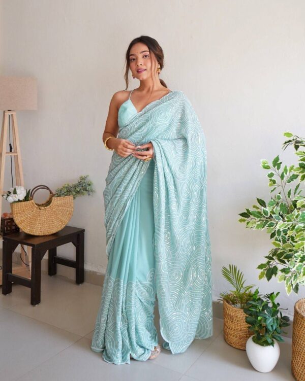Stylish Sequence Sky Blue Saree