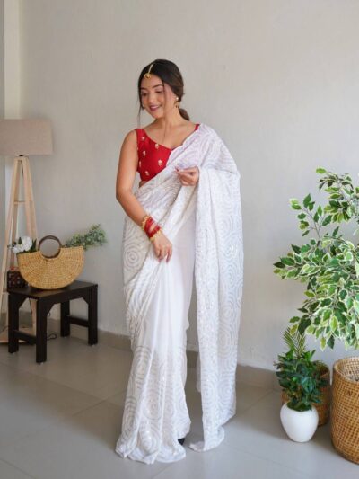Bollywood Sequence White Saree