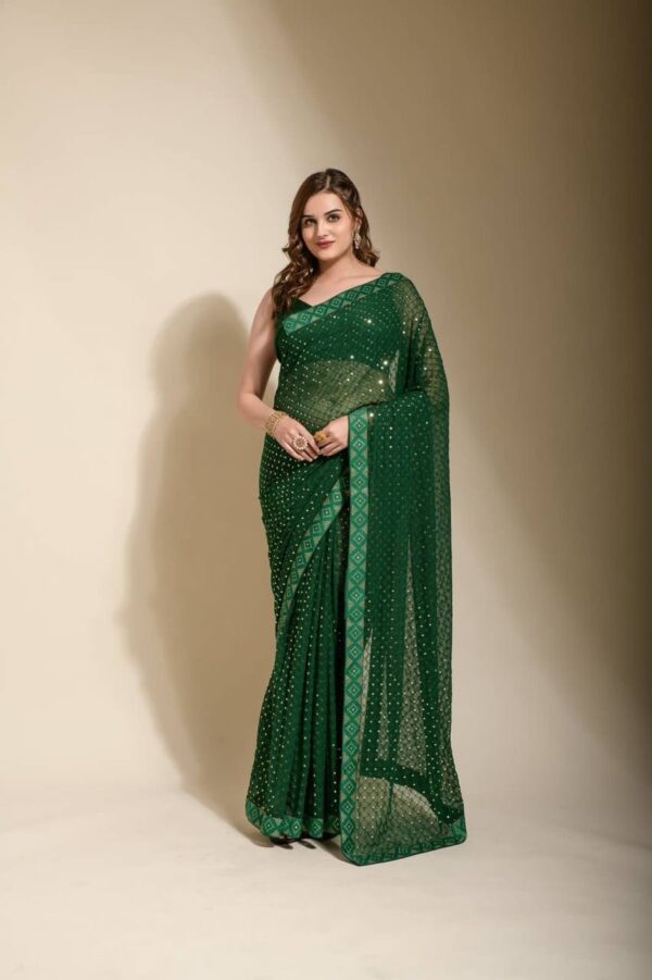Georgette Green Saree with Lace Border