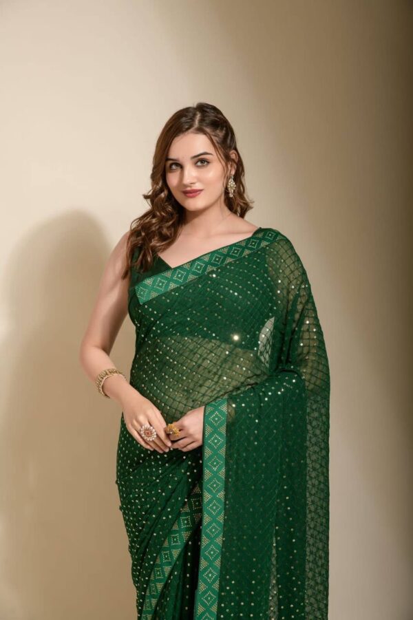 Georgette Green Saree with Lace Border