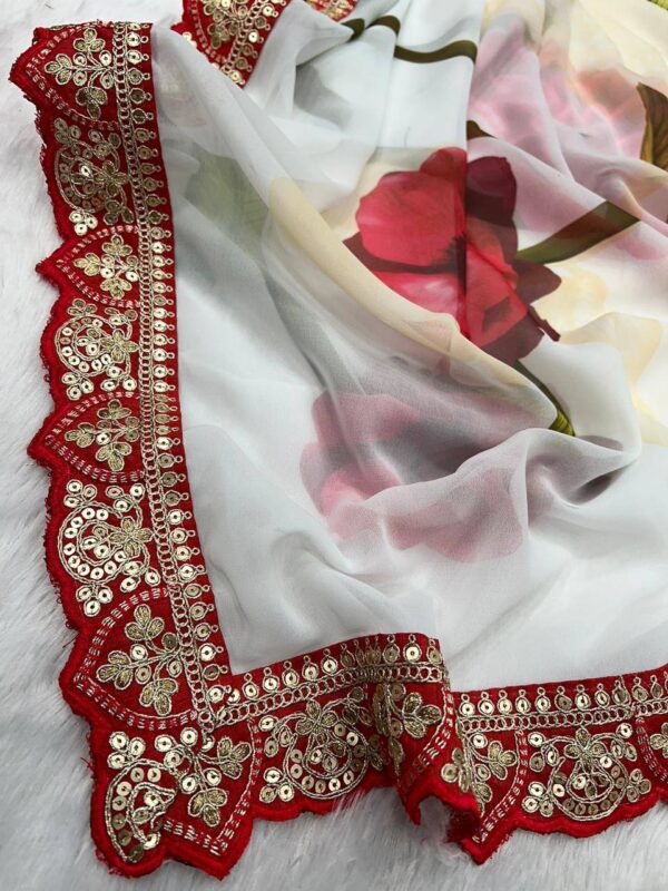 Floral Design White Saree