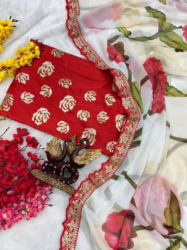Floral Design White Saree