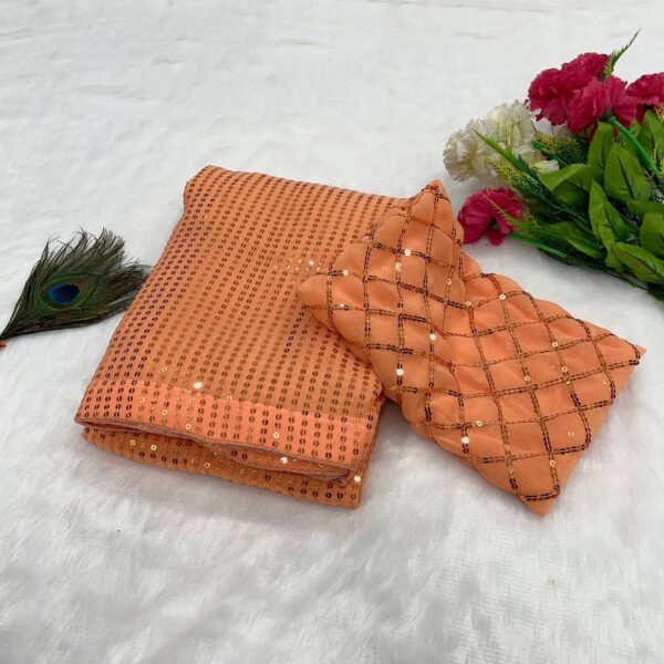 Party Wear Sequence Orange Saree