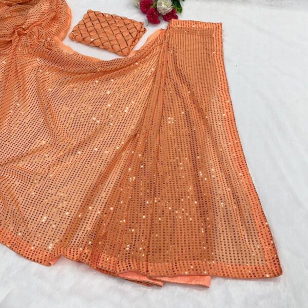 Party Wear Sequence Orange Saree