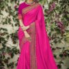 Embroidery Lace Border Wedding Pink Saree