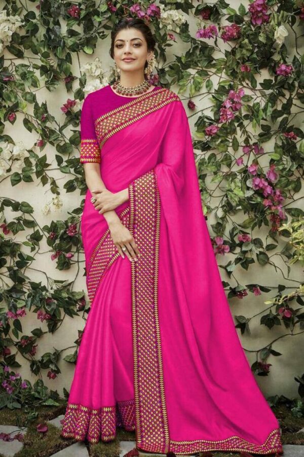 Embroidery Lace Border Wedding Pink Saree
