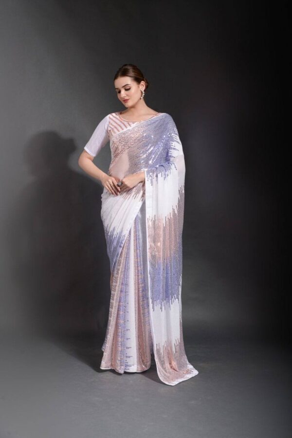 Stylish Sequence Party White Saree