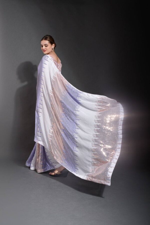 Stylish Sequence Party White Saree