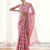 Wedding Embroidery Work Pink Saree