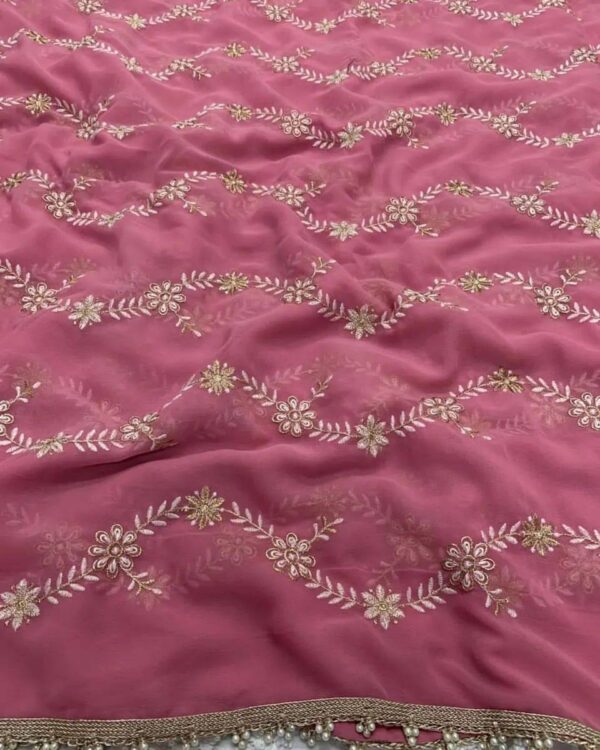 Wedding Embroidery Work Pink Saree