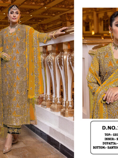 Embroidery Work Yellow Pakistani Suit