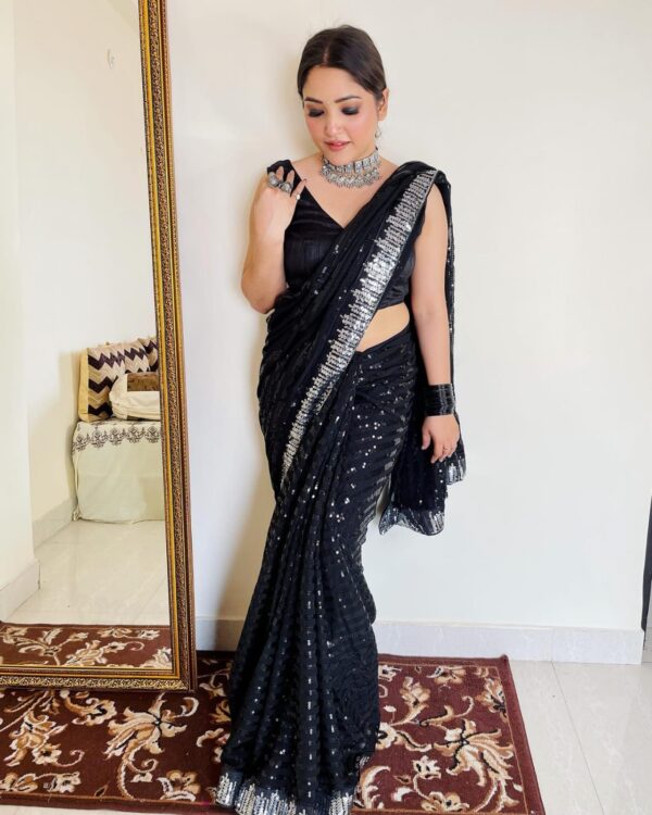 Fancy Sequence Lining Black Saree