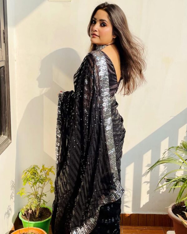 Fancy Sequence Lining Black Saree