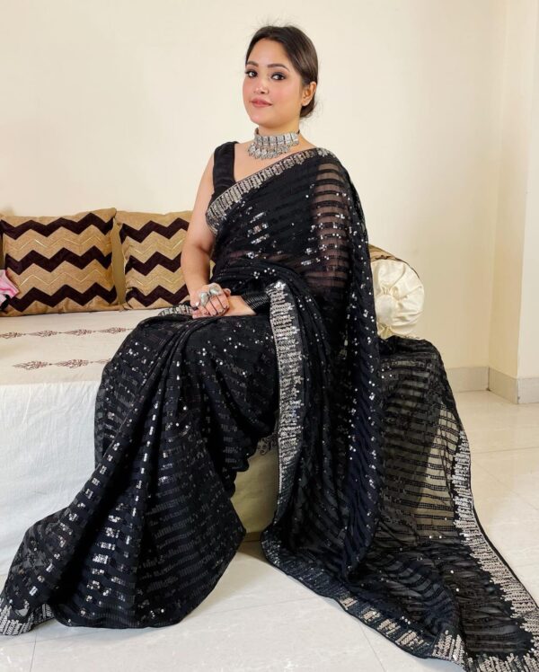 Fancy Sequence Lining Black Saree