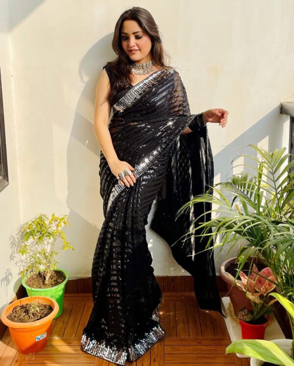 Fancy Sequence Lining Black Saree